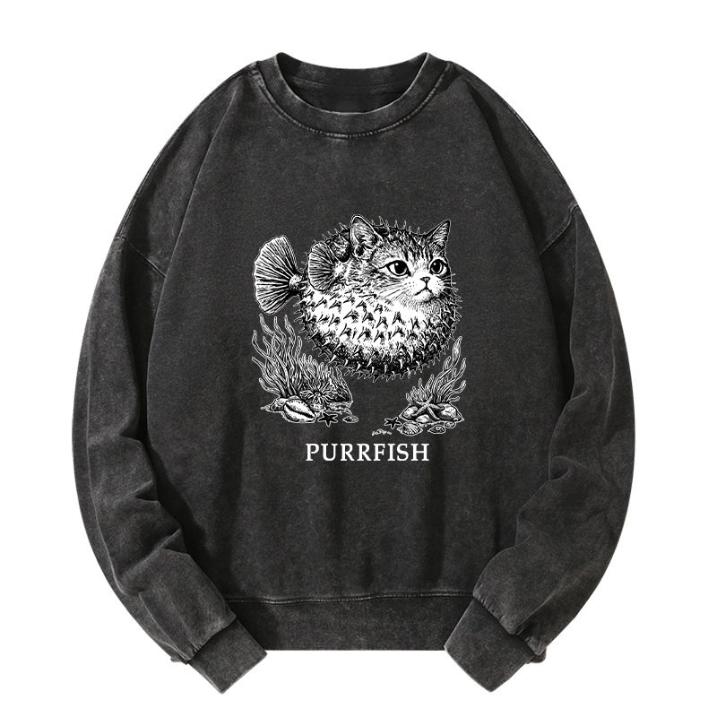 Tokyo-Tiger Spiky Puffer With Cute Cat Head Washed Sweatshirt