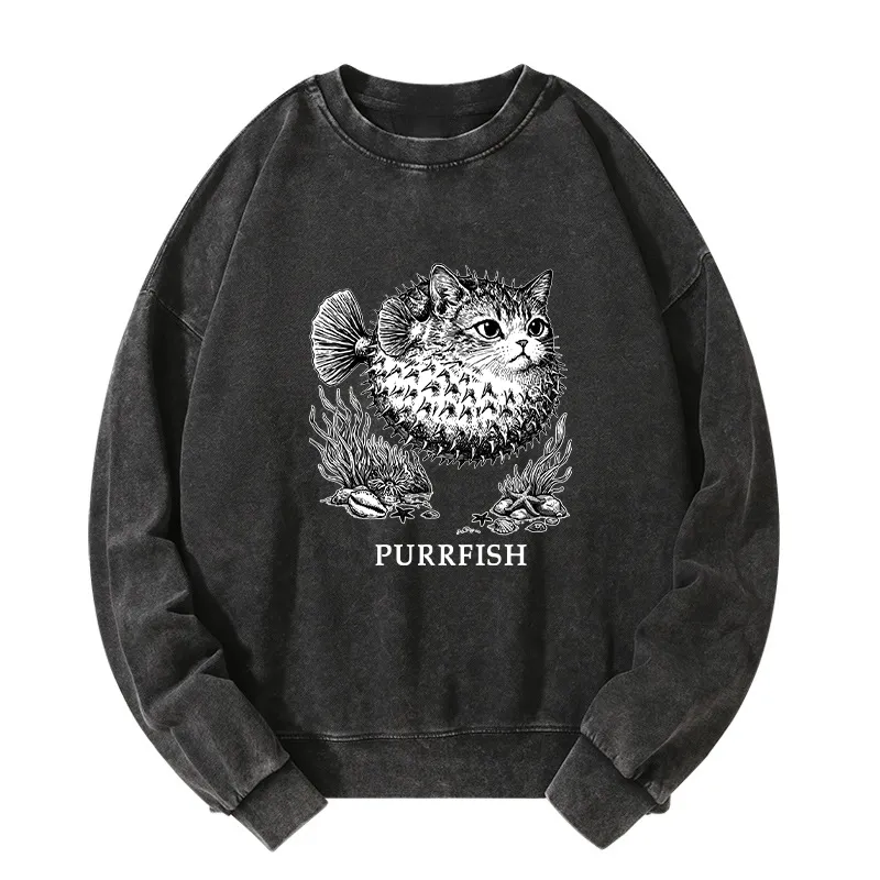 Tokyo-Tiger Spiky Puffer With Cute Cat Head Washed SweatshirtSale