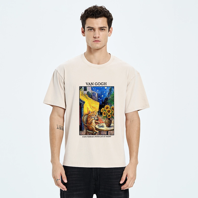 Tokyo-Tiger Van Gogh Cafe Cat Washed T-Shirt