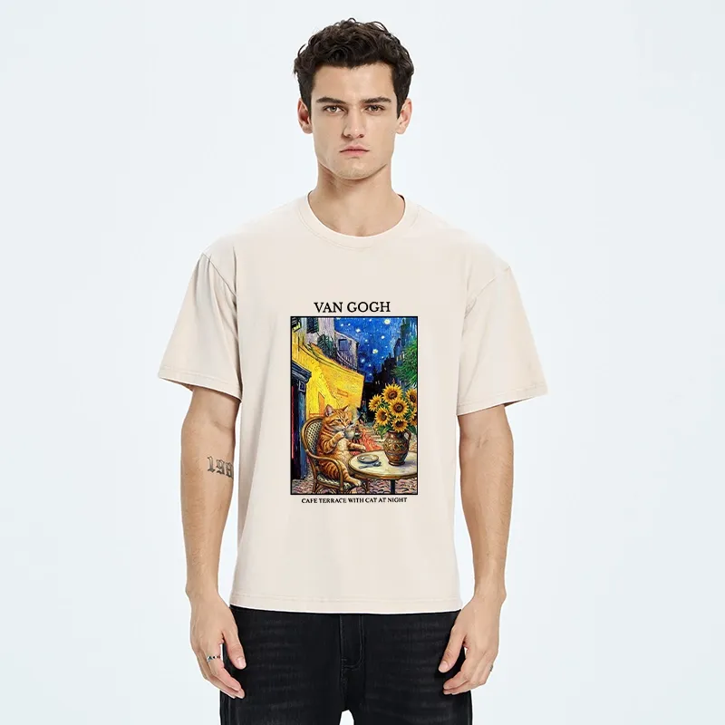 Tokyo-Tiger Van Gogh Cafe Cat Washed T-Shirt