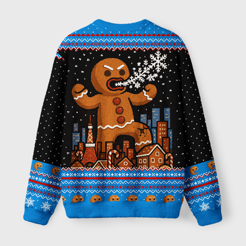 Tokyo-Tiger Gingerbread Monster Fuzzy Christmas Ugly Sweatshirt