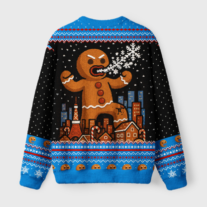 Tokyo-Tiger Gingerbread Monster Fuzzy Christmas Ugly Sweatshirt