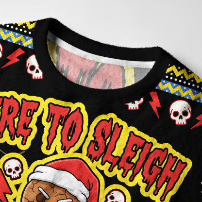 Tokyo-Tiger Rock And Roll Gingerbread Man Fuzzy Christmas Ugly Sweatshirt