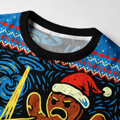 Tokyo-Tiger Gingerbread Man Causes Disruption Fuzzy Christmas Ugly Sweatshirt