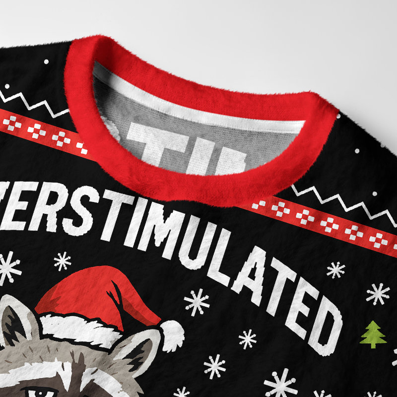 Tokyo-Tiger Raccoon Tangled In LED Strip Light Fuzzy Christmas Ugly Sweatshirt
