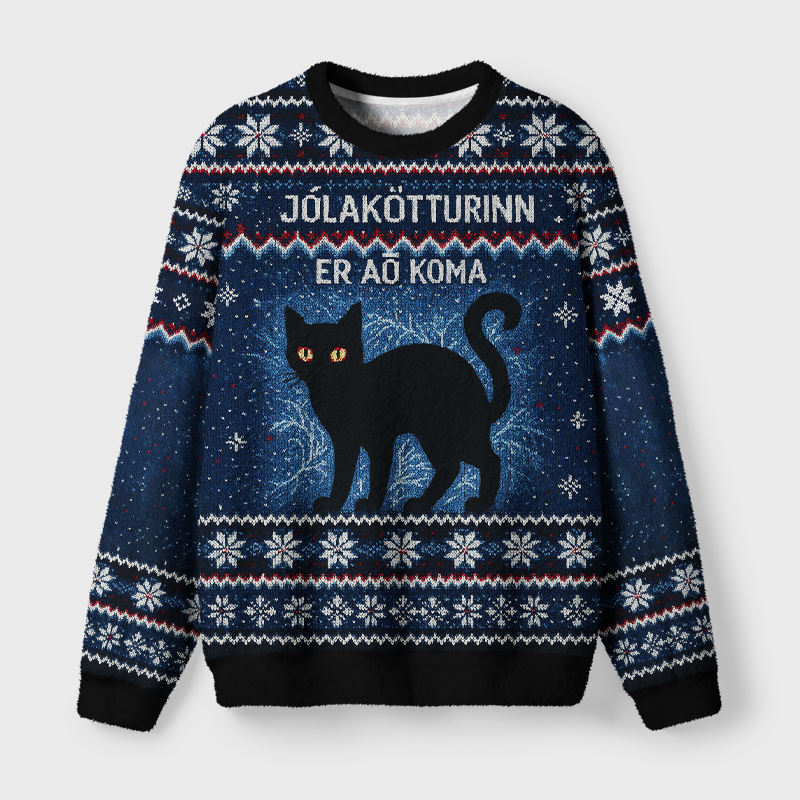 Tokyo-Tiger The Yule Cat is Coming Fuzzy Christmas Ugly Sweatshirt