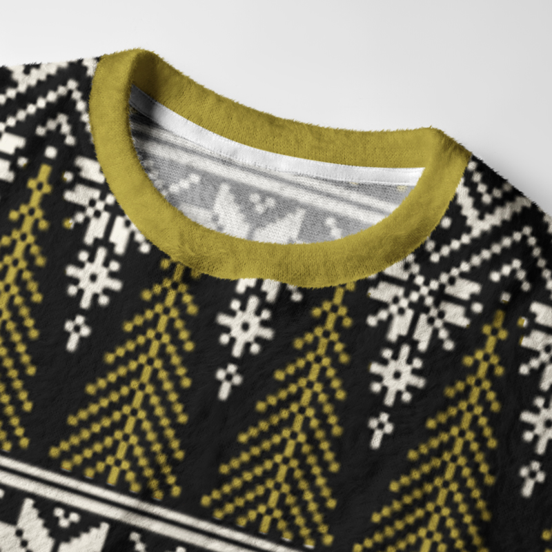 Tokyo-Tiger  Black Cat Drinking Tea Fuzzy Christmas Ugly Sweatshirt