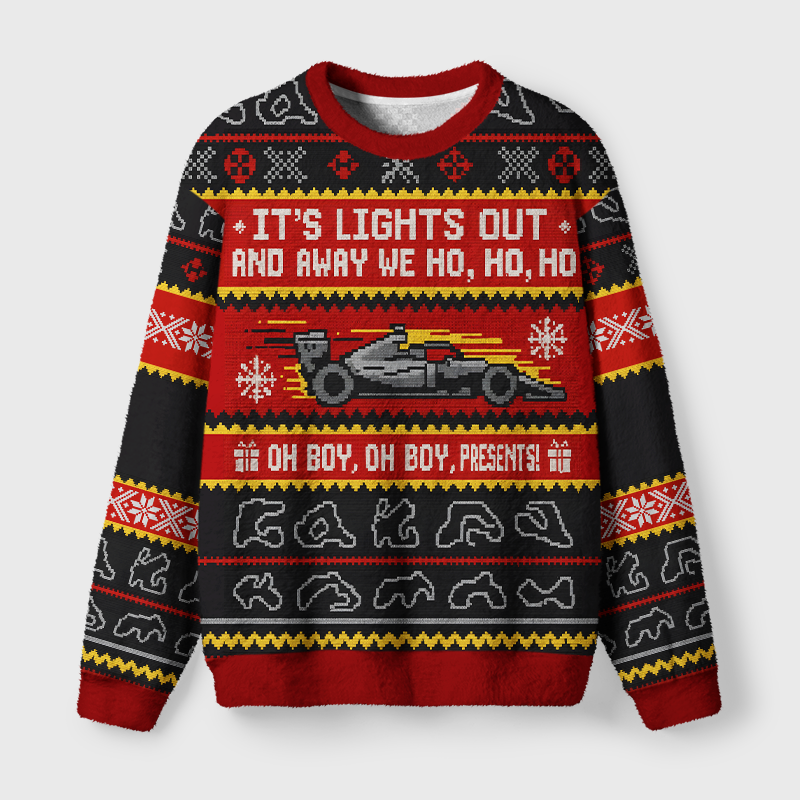 Tokyo-Tiger Festive Lights Out Racing Fuzzy Christmas Ugly Sweatshirt