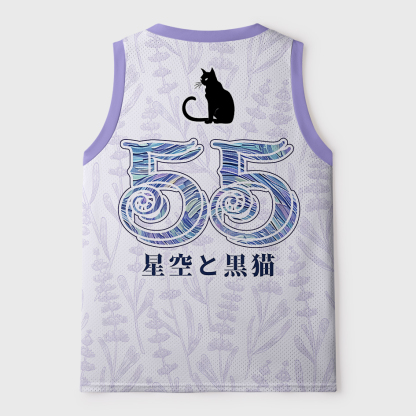 Tokyo-Tiger Starry Sky Black Cat Floral Mesh Tank Top