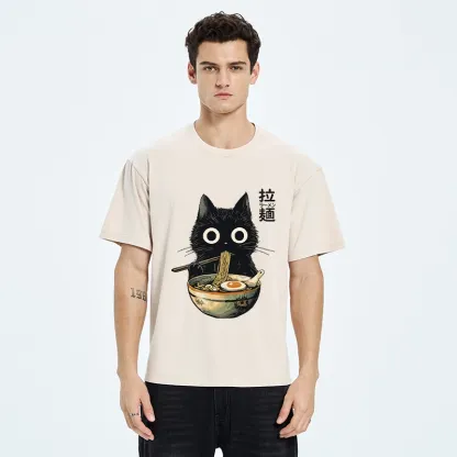 Tokyo-Tiger Funny Cat Ramen Feast Washed T-Shirt