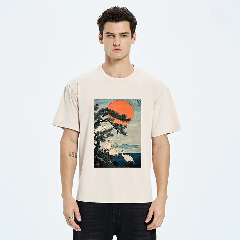 Tokyo‑Tiger Pine Crane Sunrise Washed T‑Shirt