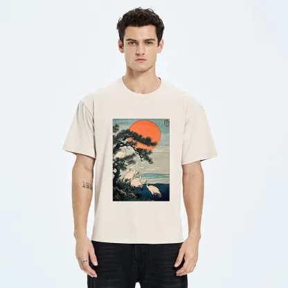 Tokyo‑Tiger Pine Crane Sunrise Washed T‑Shirt