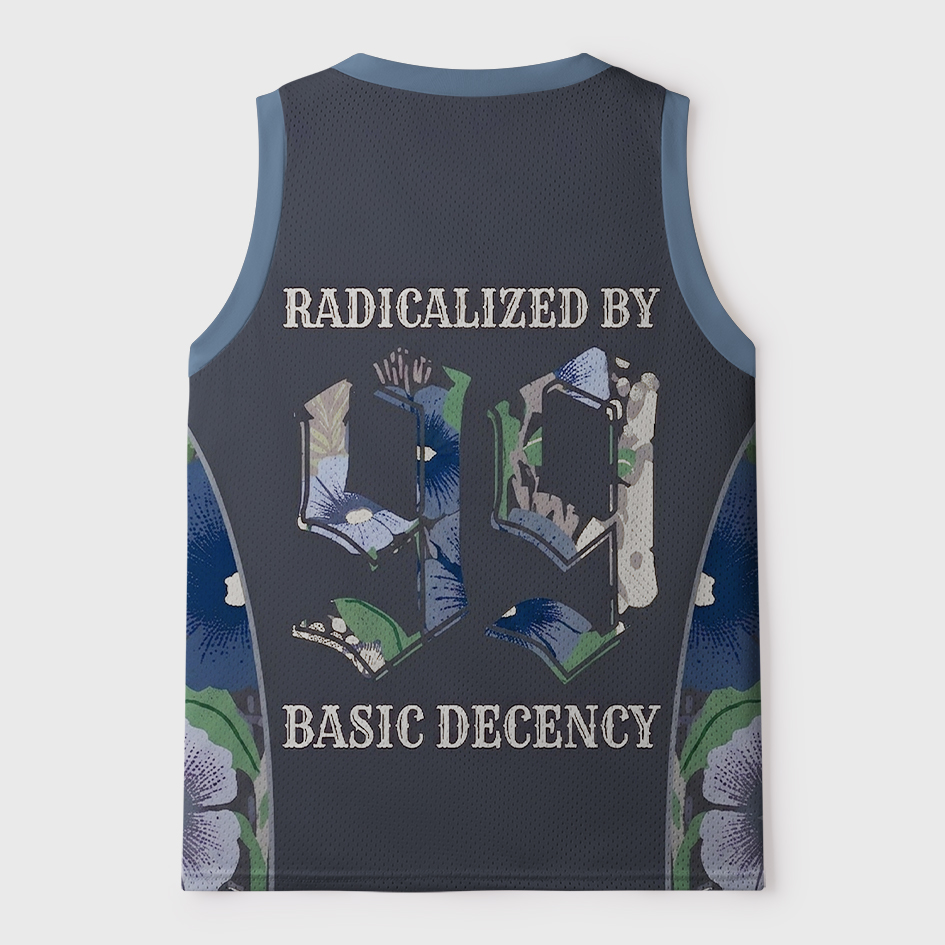 Tokyo-Tiger Radicalized By Basic Decency Blue Floral Mesh Tank Top
