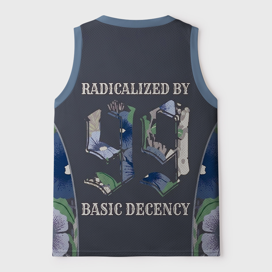 Tokyo-Tiger Radicalized By Basic Decency Blue Floral Mesh Tank Top