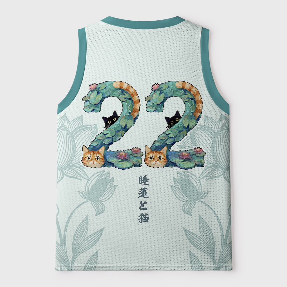 Tokyo-Tiger Water Lily & Cat #22 Mesh Tank Top