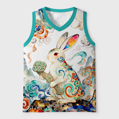 Tokyo-Tiger Traditional Cloud Mountain Hare Graphic Mesh Tank Top