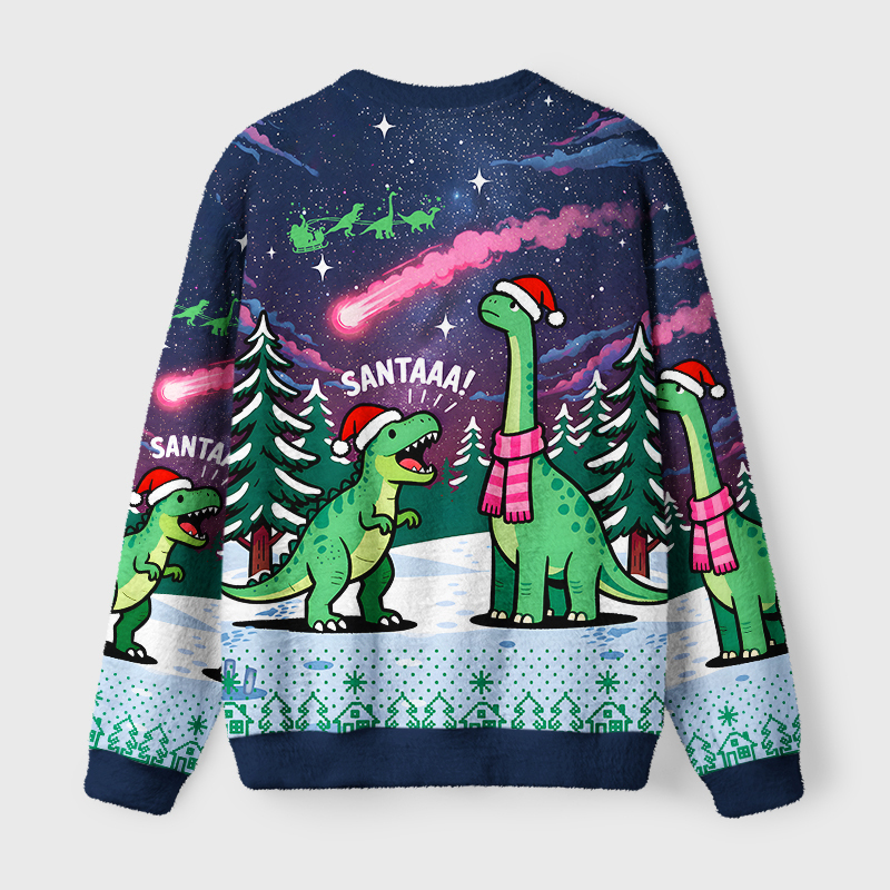 Tokyo-Tiger Dinosaur Era Fuzzy Christmas Ugly Sweatshirt