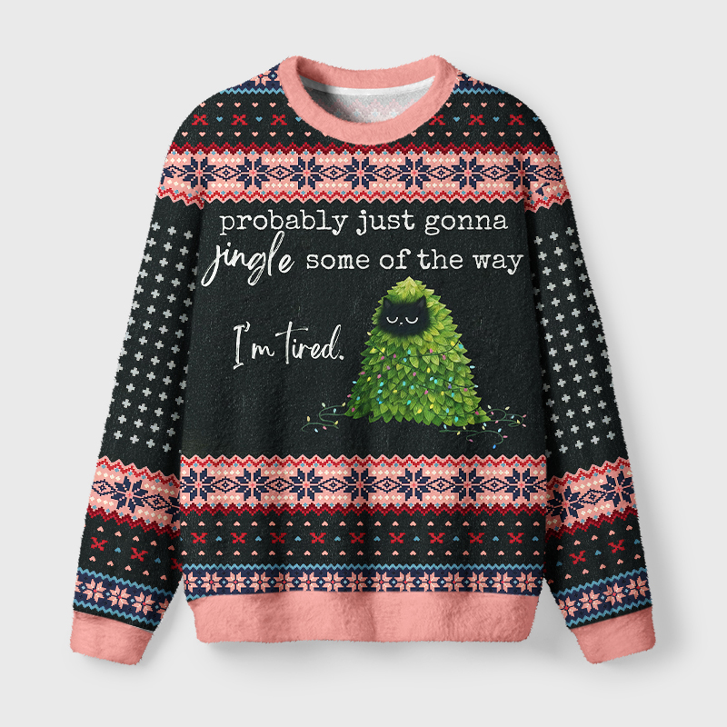 Tokyo-Tiger Tired Kitsmas Tree Fuzzy Christmas Ugly Sweatshirt