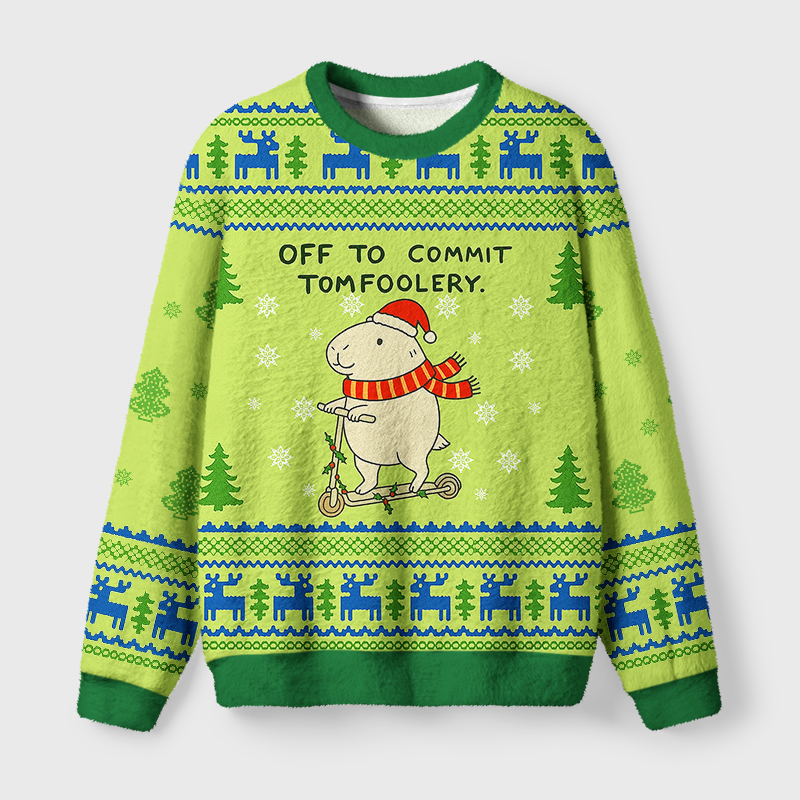 Tokyo-Tiger Capybara Is Ready To Do Something Bad Fuzzy Christmas Ugly Sweatshirt
