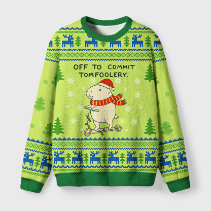 Tokyo-Tiger Capybara Is Ready To Do Something Bad Fuzzy Christmas Ugly Sweatshirt