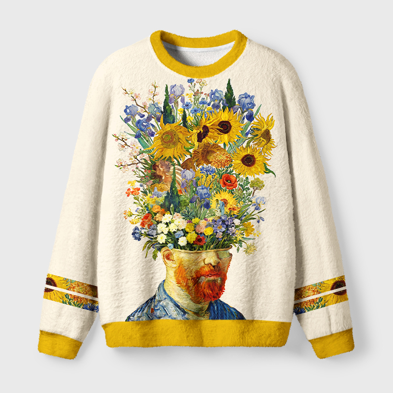 Tokyo-Tiger Floral Van Gogh Fuzzy Christmas Ugly Sweatshirt
