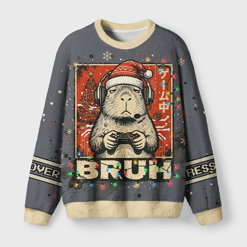 Tokyo-Tiger "BRUH" Capy Gamer Fuzzy Christmas Ugly Sweatshirt