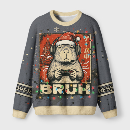 Tokyo-Tiger "BRUH" Capy Gamer Fuzzy Christmas Ugly Sweatshirt