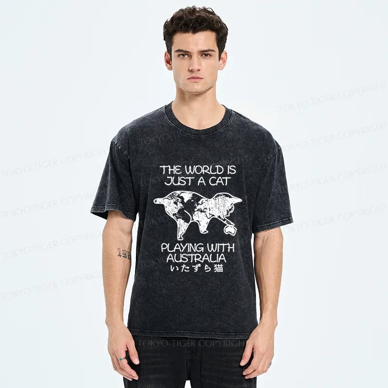 Tokyo-Tiger Funny World With Cat Washed T-Shirt