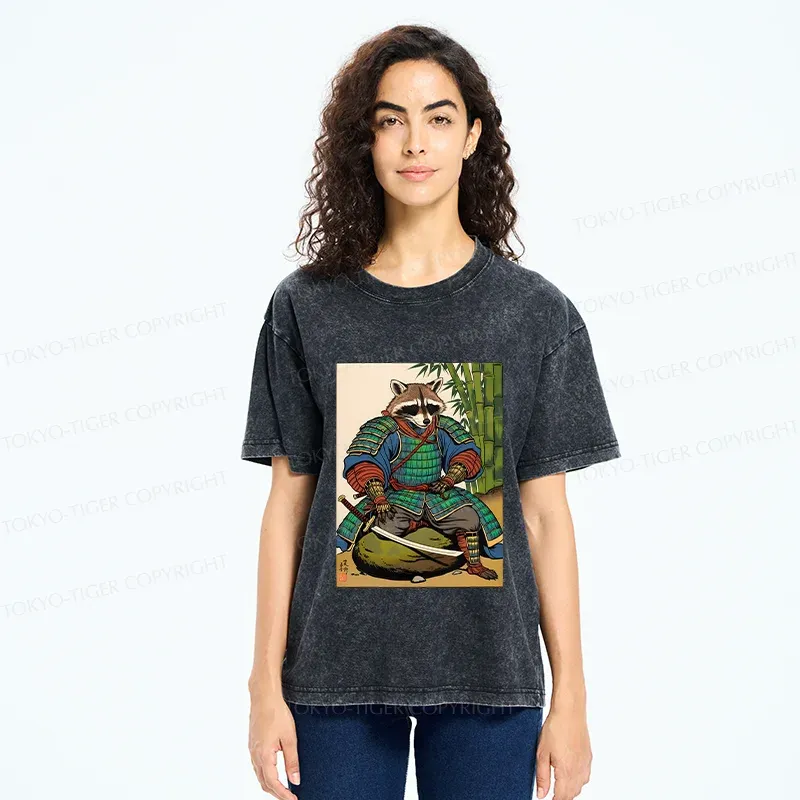 Tokyo-Tiger Raccoon Samurai Washed T-Shirt