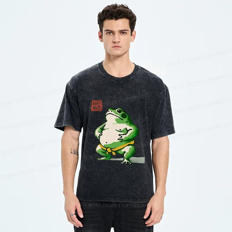 Tokyo-Tiger Frog Sumo Wrestler Washed T-Shirt