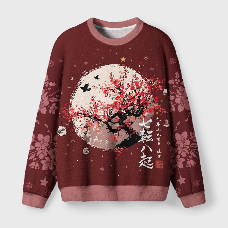 Tokyo-Tiger Winter Plum Resilience Fuzzy Christmas Ugly Sweatshirt