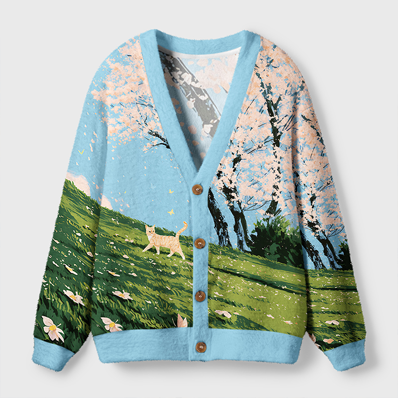Tokyo-Tiger Blossom Hillside Cat Ugly Cardigan Sweater