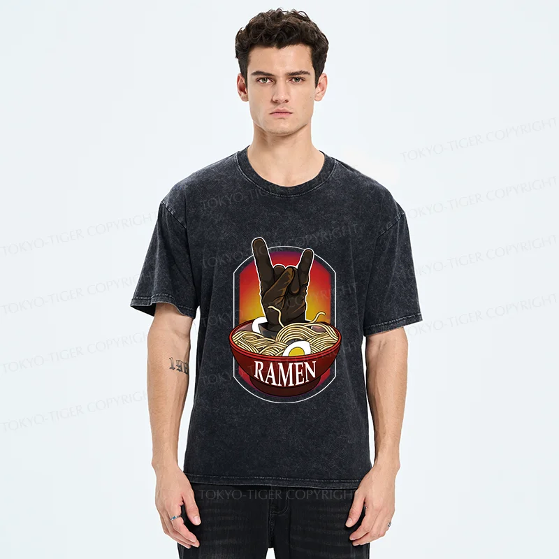 Tokyo-Tiger Ramen Hand Gesture Washed T-Shirt