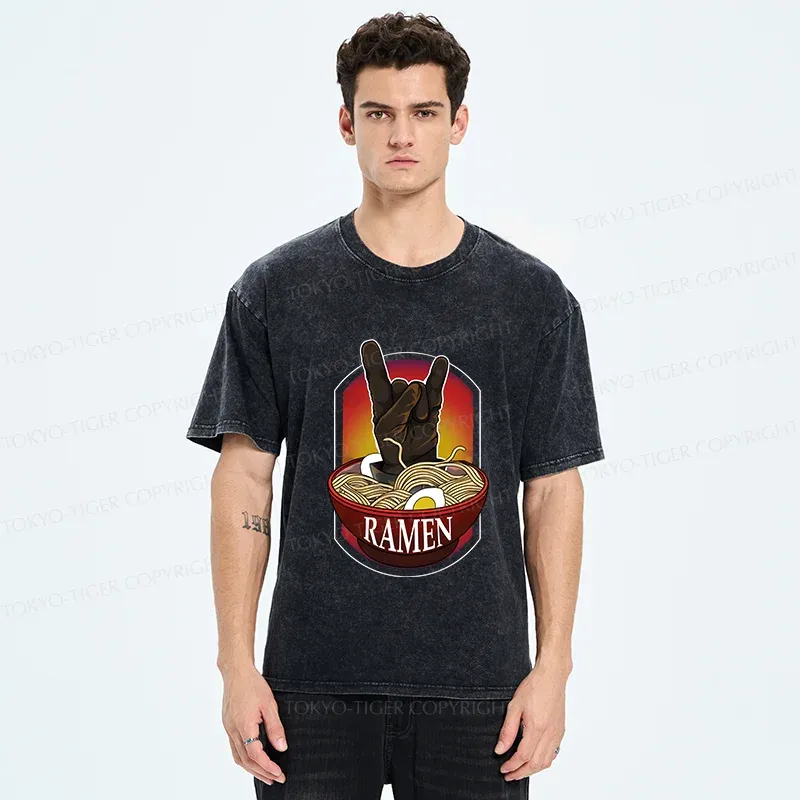 Tokyo-Tiger Ramen Hand Gesture Washed T-Shirt