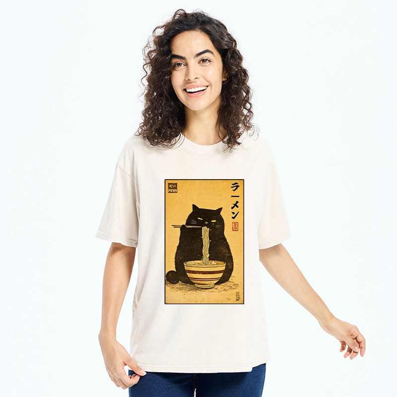 Tokyo‑Tiger Ramen Loving Cat Washed T‑Shirt
