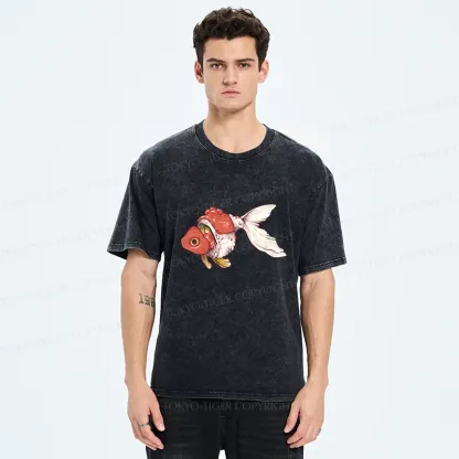 Tokyo-Tiger Goldfish Sushi Washed T-Shirt