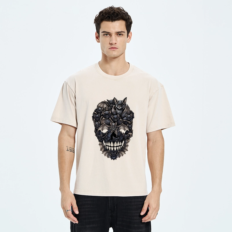 Tokyo‑Tiger Dark Bat Skull Art Washed T‑Shirt