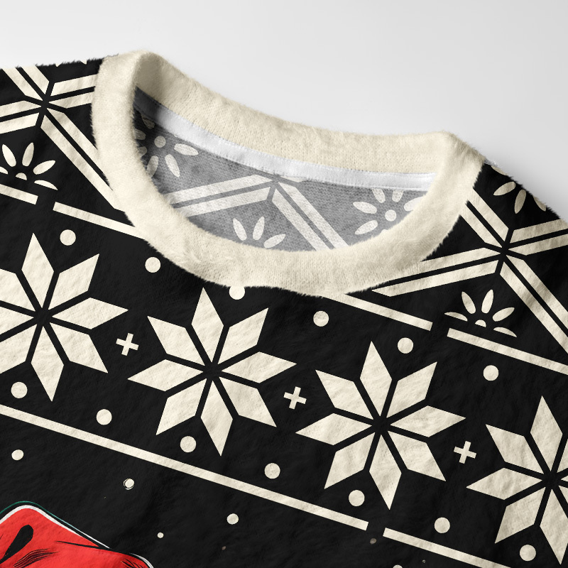 Tokyo-Tiger Christmas Skull Coffee Fuzzy Christmas Ugly Sweatshirt