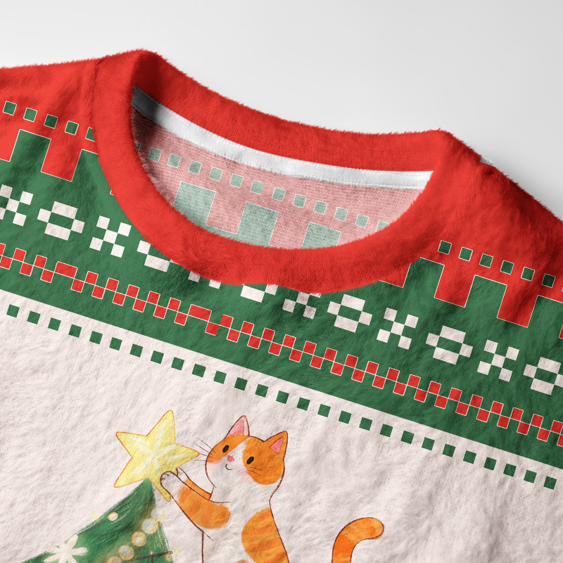 Tokyo-Tiger Christmas Tree Gift Cats Fuzzy Christmas Ugly Sweatshirt