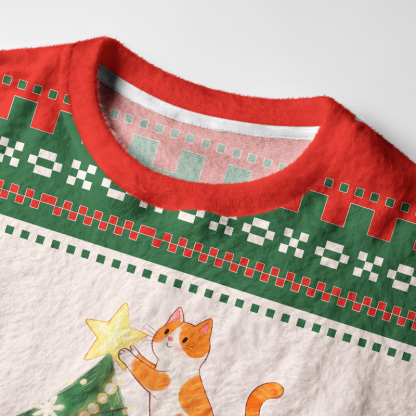 Tokyo-Tiger Christmas Tree Gift Cats Fuzzy Christmas Ugly Sweatshirt