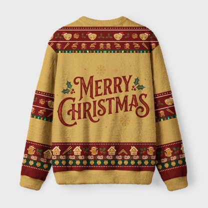 Tokyo-Tiger Cute Black Cat Eating Ramen Japan Fuzzy Christmas Ugly Sweatshirt