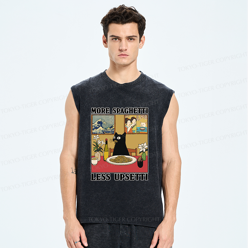 Tokyo-Tiger Cat Eating Pasta Washed Tank