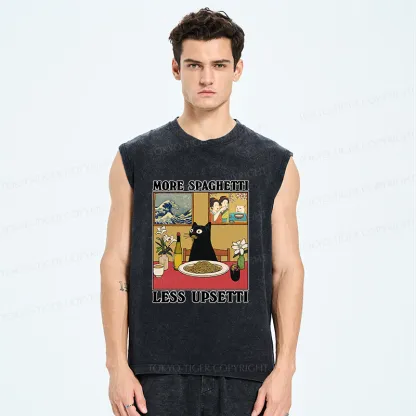 Tokyo-Tiger Cat Eating Pasta Washed Tank