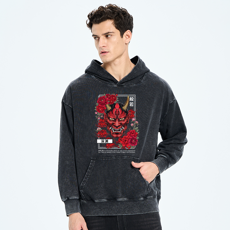 Tokyo-Tiger Cool Oni Floral Art Washed Hoodie