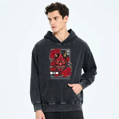 Tokyo-Tiger Cool Oni Floral Art Washed Hoodie