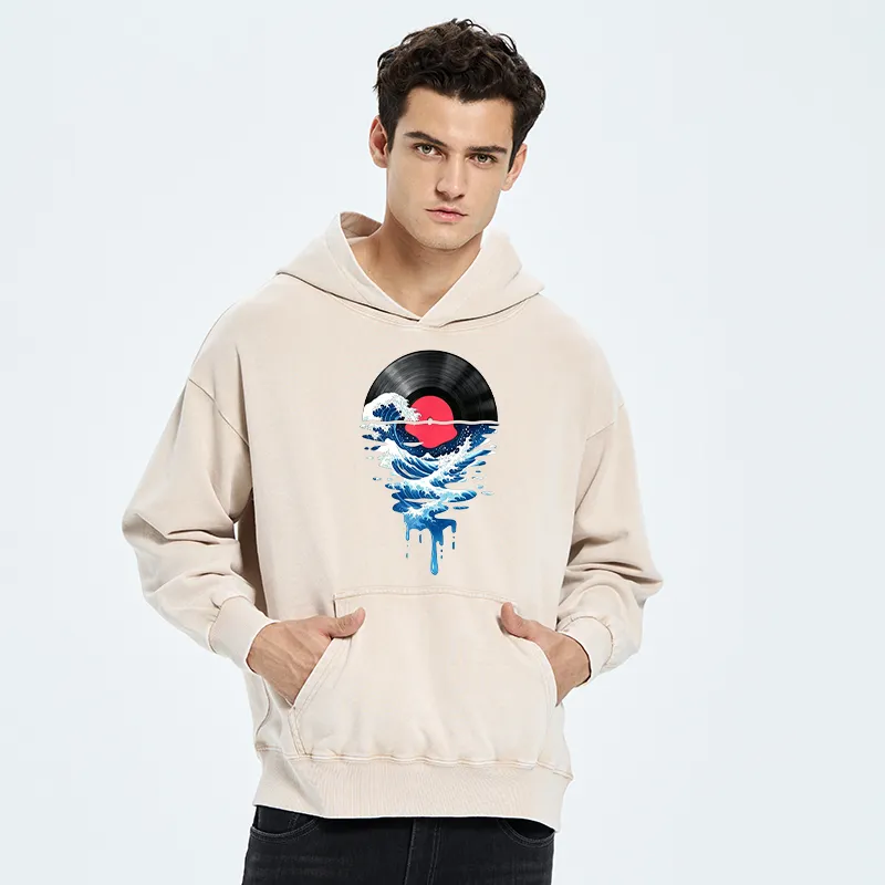 Tokyo-Tiger Vinyl Records And Waves Washed Hoodie