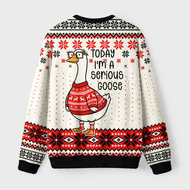 Tokyo-Tiger Serious Goose Fuzzy Christmas Ugly Sweatshirt
