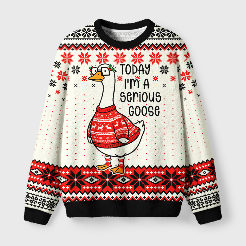 Tokyo-Tiger Serious Goose Fuzzy Christmas Ugly Sweatshirt