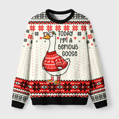 Tokyo-Tiger Serious Goose Fuzzy Christmas Ugly Sweatshirt
