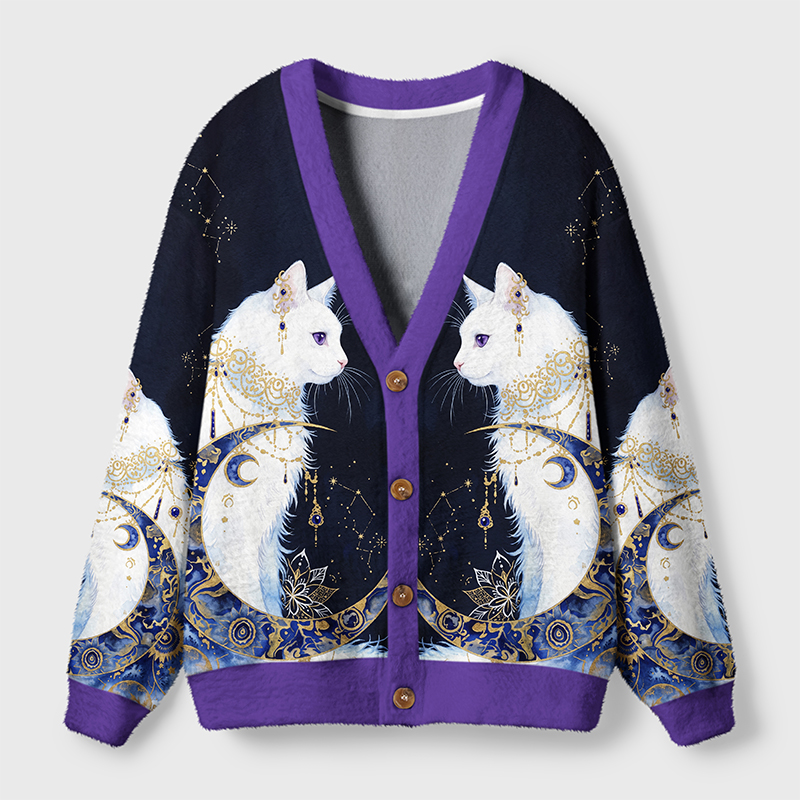 Tokyo-Tiger Moon Star Cat Ugly Cardigan Sweater